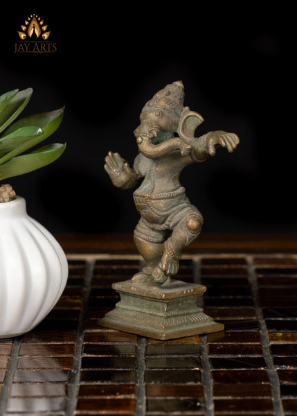 3" Small Bronze Dancing Ganesha Statue Symbol of Joy