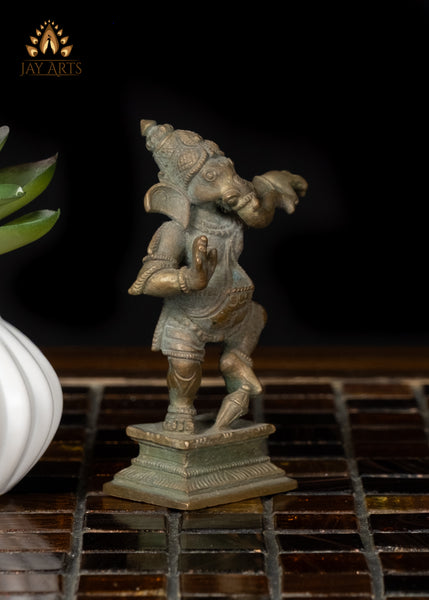 3" Small Bronze Dancing Ganesha Statue Symbol of Joy