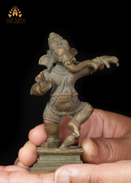 3" Small Bronze Dancing Ganesha Statue Symbol of Joy