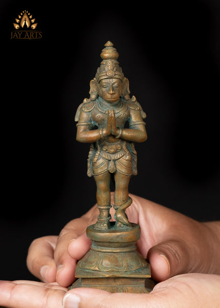 5" Small Bronze Hanuman Statue in Anjali Mudra
