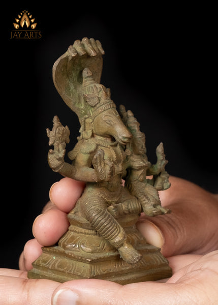 3" Small Bronze Hyagriva Lakshmi Statue Goddess of Wealth and Wisdom