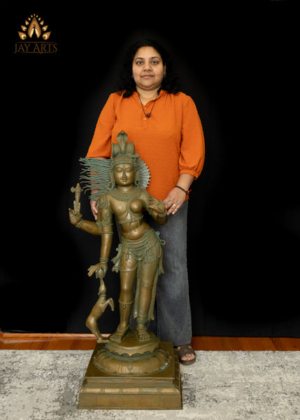 46" Majestic Bronze Ardhanarishvara Statue Shiva–Shakti in Eternal Harmony