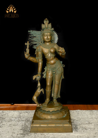 46" Majestic Bronze Ardhanarishvara Statue Shiva–Shakti in Eternal Harmony