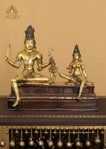Somaskanda - The Divine Family of Shiva and Uma with Skanda 13" Brass Statue