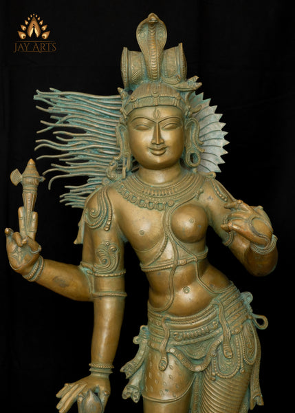 46" Majestic Bronze Ardhanarishvara Statue Shiva–Shakti in Eternal Harmony