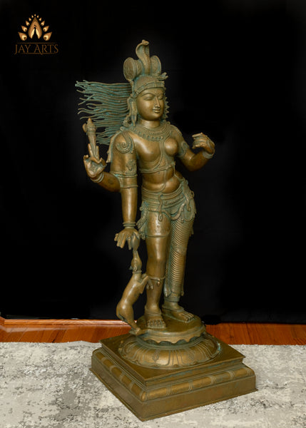46" Majestic Bronze Ardhanarishvara Statue Shiva–Shakti in Eternal Harmony