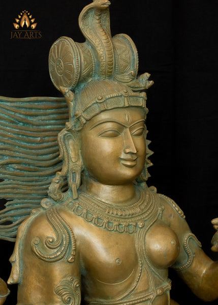 46" Majestic Bronze Ardhanarishvara Statue Shiva–Shakti in Eternal Harmony