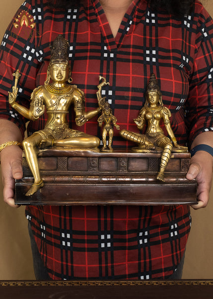 Somaskanda - The Divine Family of Shiva and Uma with Skanda 13" Brass Statue