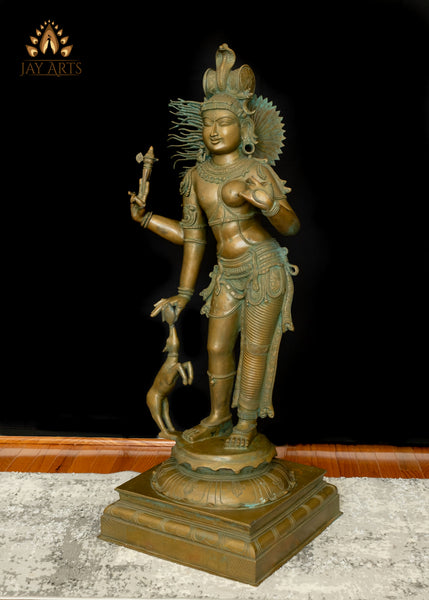 46" Majestic Bronze Ardhanarishvara Statue Shiva–Shakti in Eternal Harmony