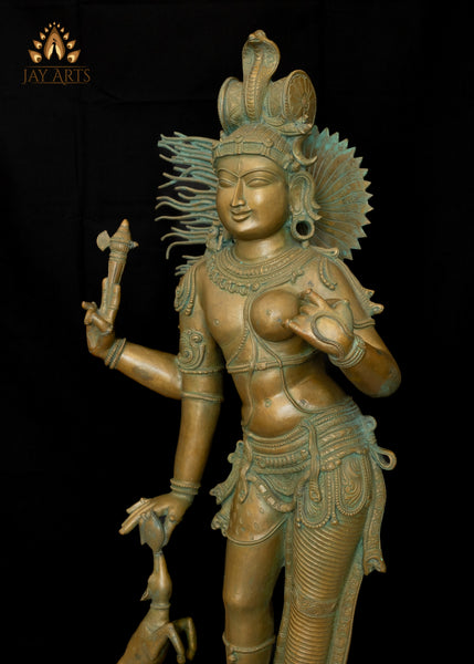 46" Majestic Bronze Ardhanarishvara Statue Shiva–Shakti in Eternal Harmony