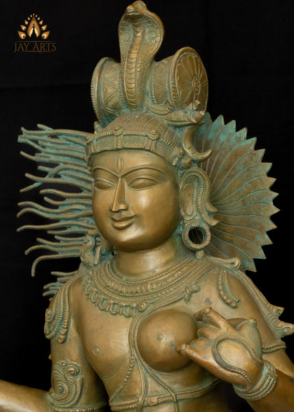 46" Majestic Bronze Ardhanarishvara Statue Shiva–Shakti in Eternal Harmony