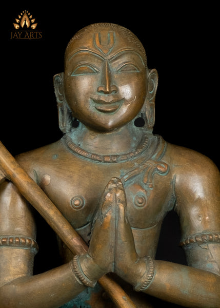 9" Bronze Statue of Sri Ramanujacharya Seated in Devotion