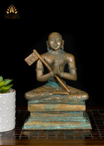 9" Bronze Statue of Sri Ramanujacharya Seated in Devotion