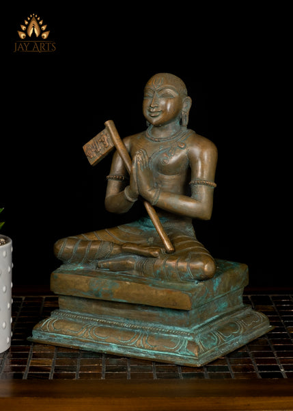 9" Bronze Statue of Sri Ramanujacharya Seated in Devotion
