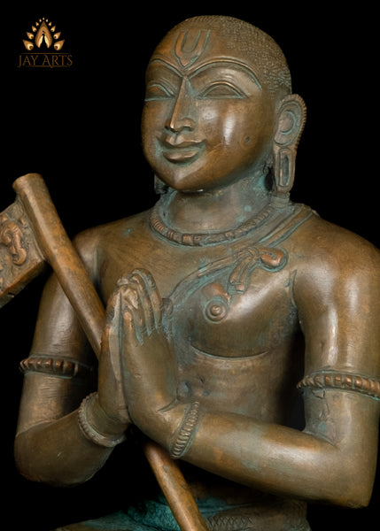 9" Bronze Statue of Sri Ramanujacharya Seated in Devotion