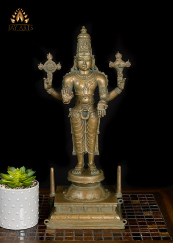 18" Bronze Perumal Statue Sri Vaikundanathar in Abhaya and Varada Mudra