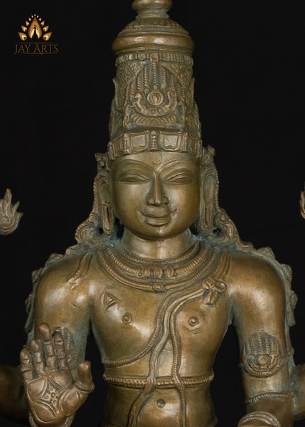 18" Bronze Perumal Statue Sri Vaikundanathar in Abhaya and Varada Mudra