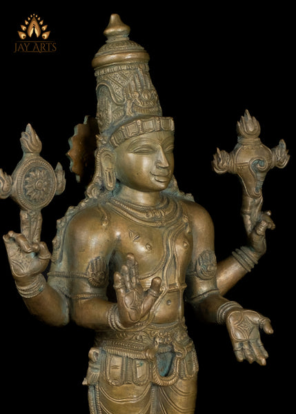 18" Bronze Perumal Statue Sri Vaikundanathar in Abhaya and Varada Mudra