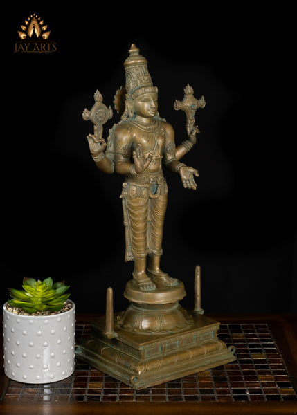 18" Bronze Perumal Statue Sri Vaikundanathar in Abhaya and Varada Mudra
