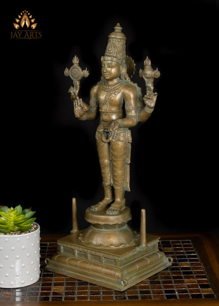 18" Bronze Perumal Statue Sri Vaikundanathar in Abhaya and Varada Mudra