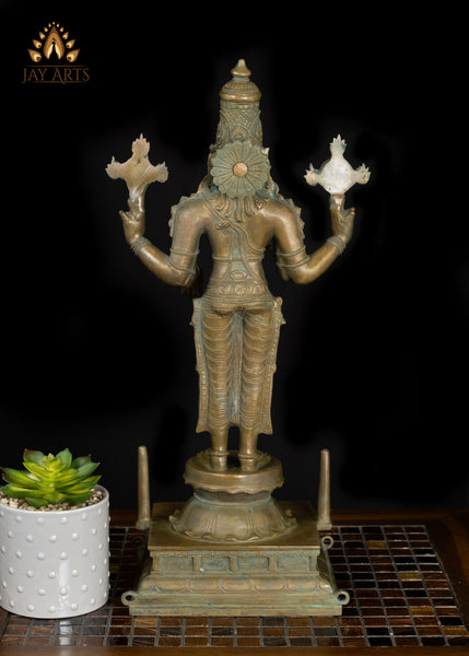 18" Bronze Perumal Statue Sri Vaikundanathar in Abhaya and Varada Mudra