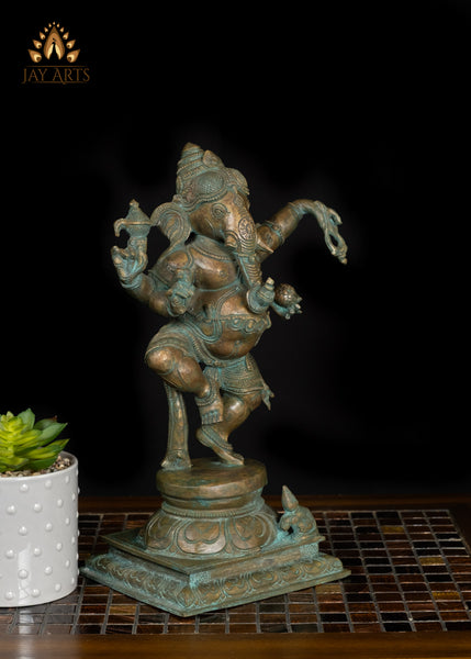 13" Dancing Ganesha Bronze Idol - Graceful Dance of the Divine