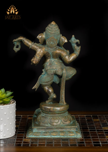 13" Dancing Ganesha Bronze Idol - Graceful Dance of the Divine