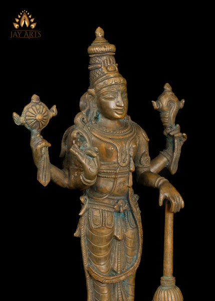 13" Bronze Vishnu with Gada The Divine Protector