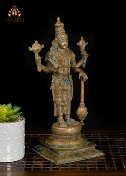 13" Bronze Vishnu with Gada The Divine Protector