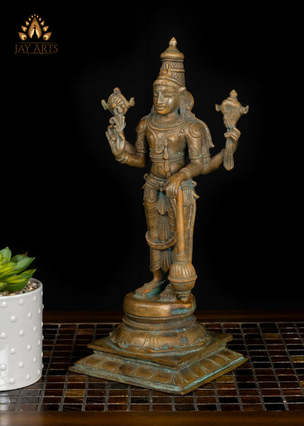 13" Bronze Vishnu with Gada The Divine Protector