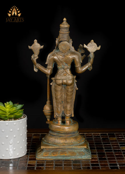 13" Bronze Vishnu with Gada The Divine Protector
