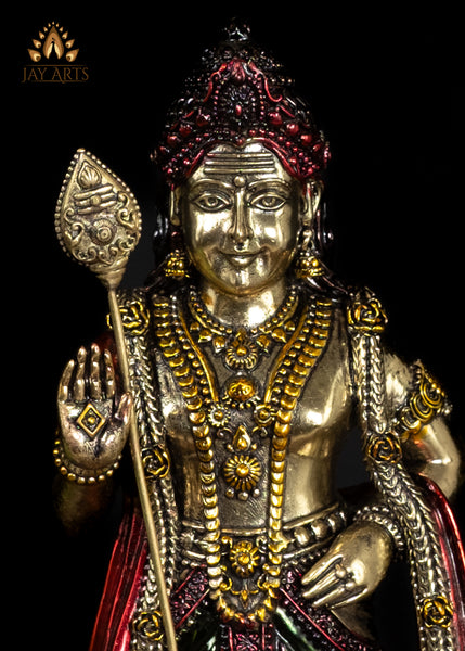 10" Beautiful Lightweight Murugan Brass Statue in Vibrant Colors with Exquisite Details