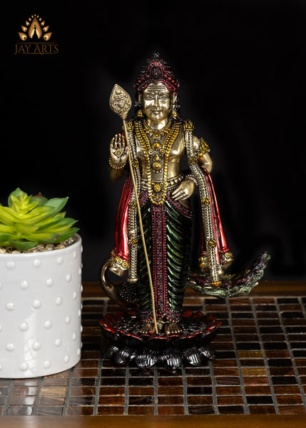 10" Beautiful Lightweight Murugan Brass Statue in Vibrant Colors with Exquisite Details