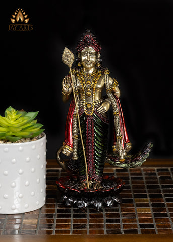 10" Beautiful Lightweight Murugan Brass Statue in Vibrant Colors with Exquisite Details