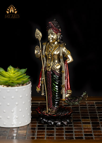 10" Beautiful Lightweight Murugan Brass Statue in Vibrant Colors with Exquisite Details