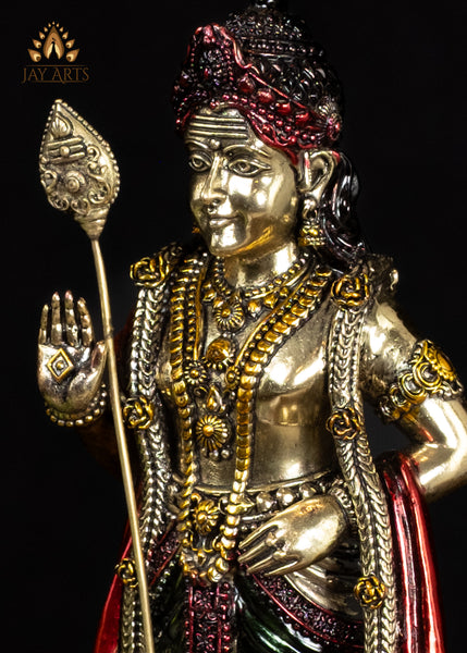 10" Beautiful Lightweight Murugan Brass Statue in Vibrant Colors with Exquisite Details