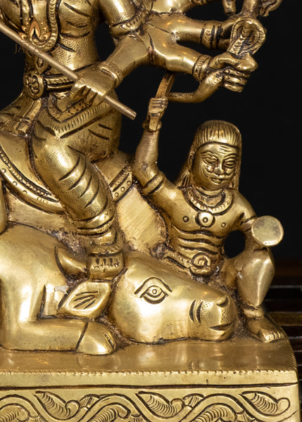 9" Brass Mahishasuramardhini Idol - Fierce Form of Goddess Durga