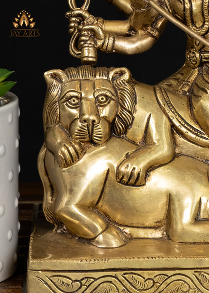9" Brass Mahishasuramardhini Idol - Fierce Form of Goddess Durga