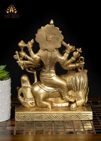 9" Brass Mahishasuramardhini Idol - Fierce Form of Goddess Durga