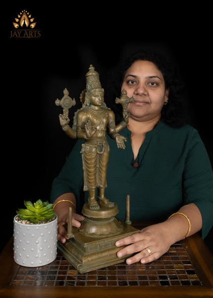 18" Bronze Perumal Statue Sri Vaikundanathar in Abhaya and Varada Mudra