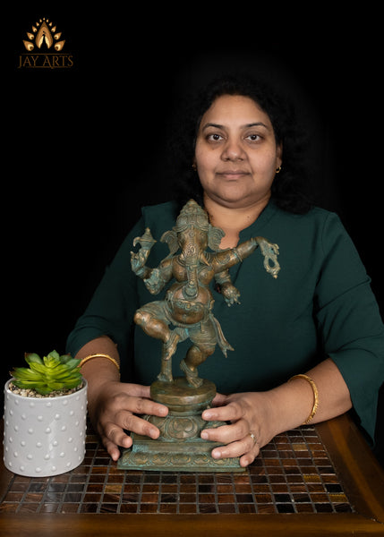 13" Dancing Ganesha Bronze Idol - Graceful Dance of the Divine