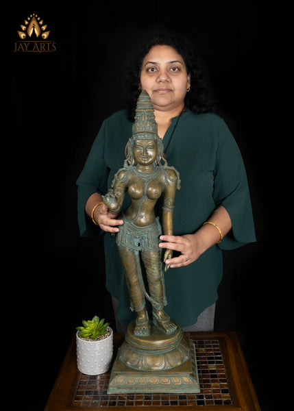 30" Graceful Standing Goddess Sivagami Statue Divine Elegance in Bronze