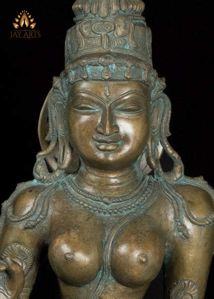 30" Graceful Standing Goddess Sivagami Statue Divine Elegance in Bronze