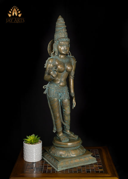 30" Graceful Standing Goddess Sivagami Statue Divine Elegance in Bronze