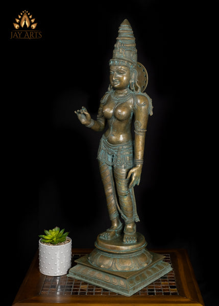 30" Graceful Standing Goddess Sivagami Statue Divine Elegance in Bronze