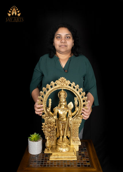 21" Brass Lord Murugan Statue with Ornate Arch – Divine Grace and Splendor