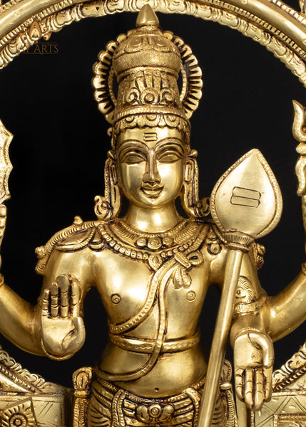 21" Brass Lord Murugan Statue with Ornate Arch – Divine Grace and Splendor