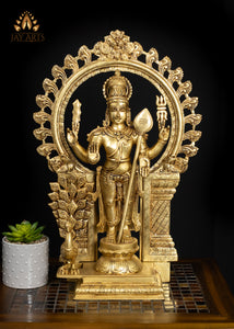 21" Brass Lord Murugan Statue with Ornate Arch – Divine Grace and Splendor