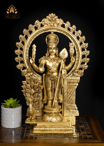 21" Brass Lord Murugan Statue with Ornate Arch – Divine Grace and Splendor