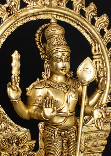 21" Brass Lord Murugan Statue with Ornate Arch – Divine Grace and Splendor